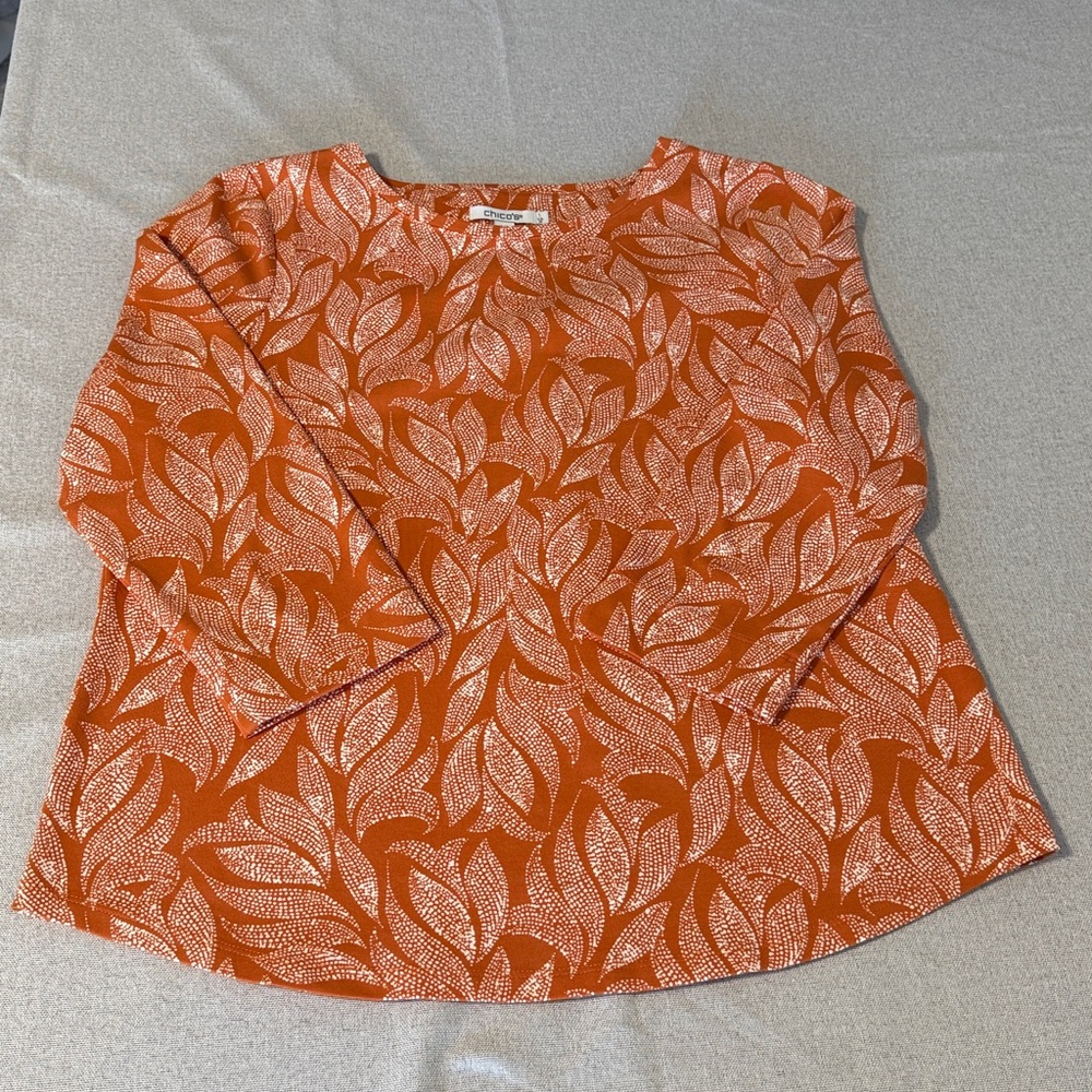 Chico’s Orange Leaf Print Women's Top SZ 1 - Picture 13 of 13